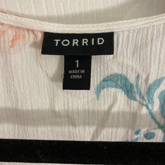 Torrid Floral Women's Shirt Blouse Gauze Plus Size 1XL White Pink Bohemian Boho - Picture 2 of 4